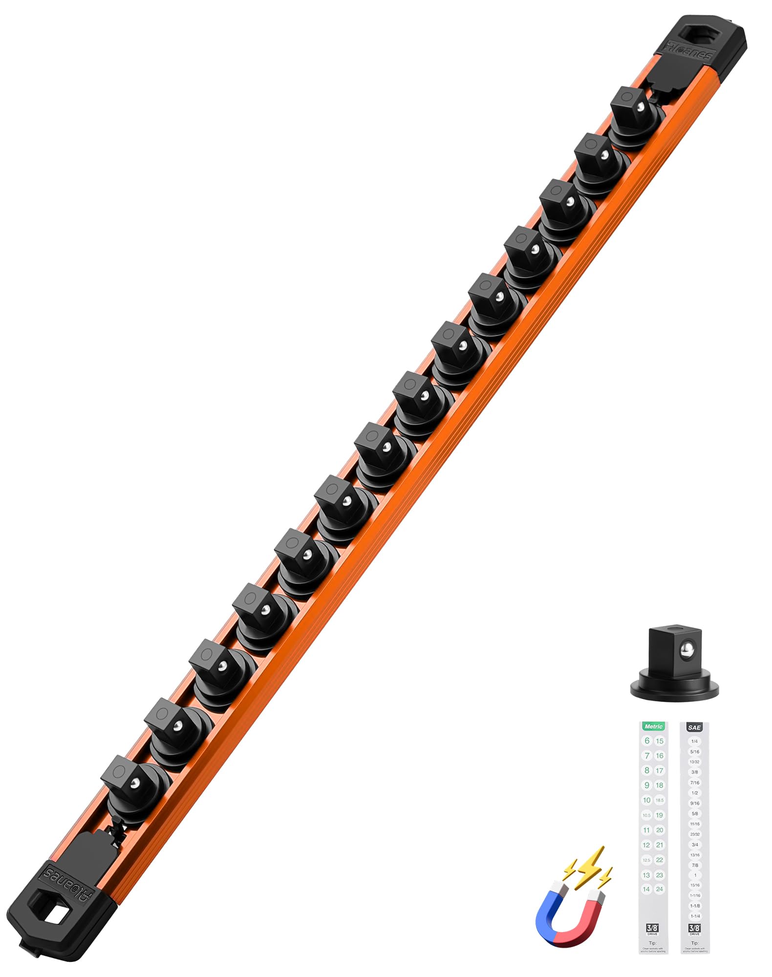 ALOANES Magnetic Socket Organizer, 3/8" Rail 14 Clips (Orange, 1PC)