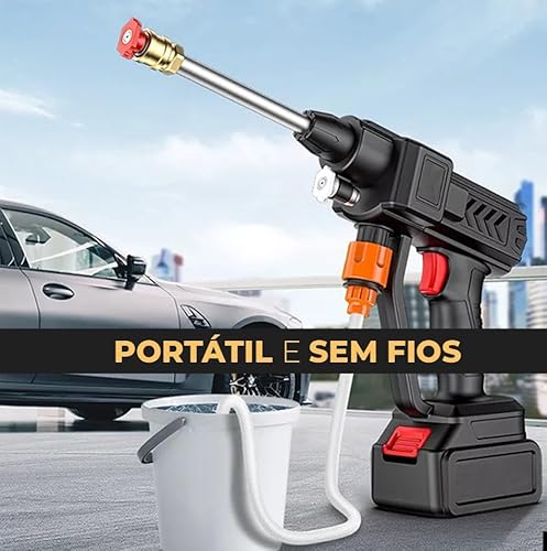 Lavadora de Alta Pressão Recarregável Portátil Sem Fio Bivolt, Com Maleta, Recipiente para Sabão, Pa