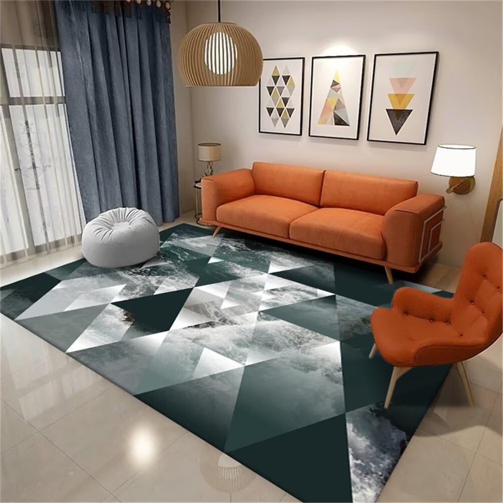 Tapis de chambre doux vert et gris 90x120cm au design géométrique moderne