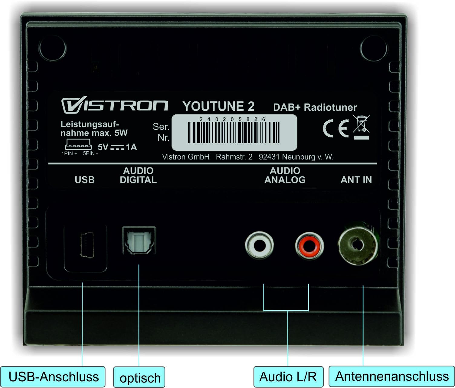 Vistron Youtune 2 DAB+ Radiotuner, digitaler DAB Radioadapter (HiFi Anlage + AV Receiver Erweiterung), FM/UKW Radio, Digitalradio (Youtune2)