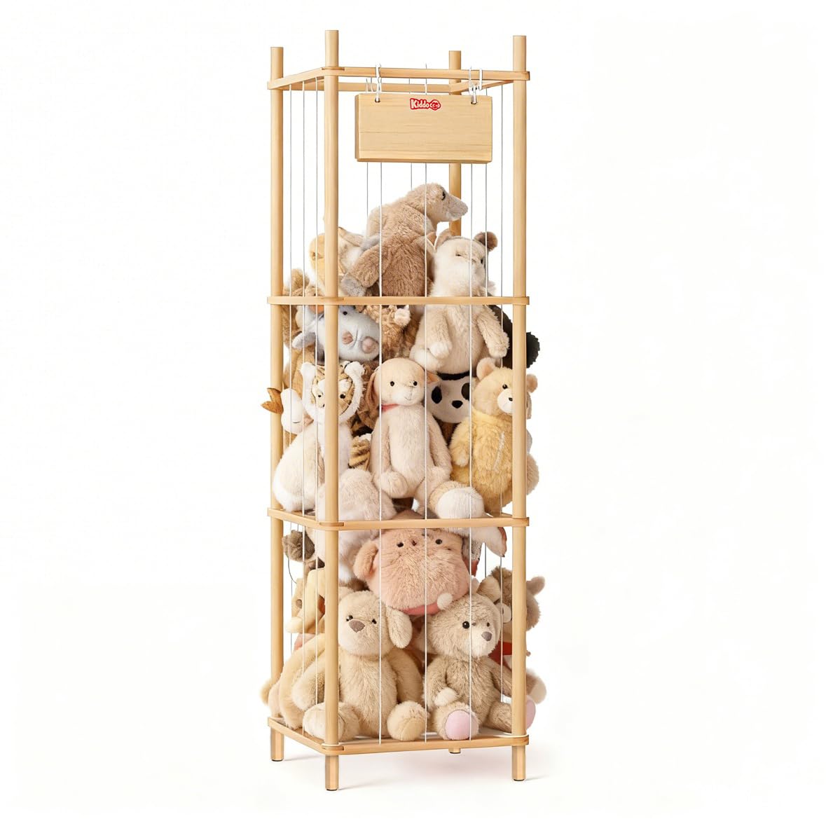 KiddoCood Kids CPC & TIC Certified Stuffed Animal Storage - 3-Tier Natural Solid Wood Plush Toy Organizer & Holder, Corner Solution for Playroom & Nursery, BPA-Free & Zero Glue - 2