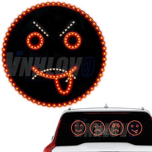 VNHLOVO Luz LED de emoji para ventana de coche, 4 modos de luz, control remoto, expresiones (enojado, travieso, feliz, infeliz), fácil instalación,
