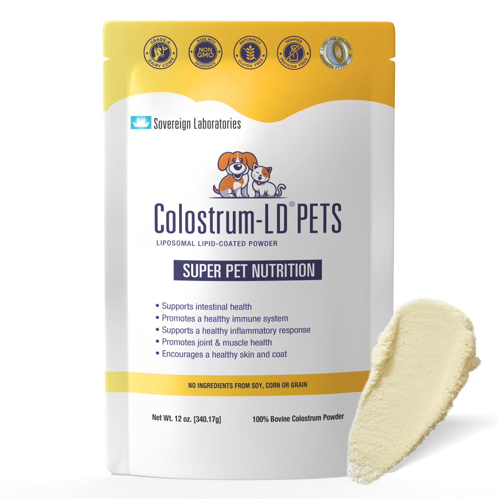 Veterinarian Approved Super Pet Nutrition - for Dogs and Cats - Liposomal Bovine Colostrum, Rich in Immunoglobulins (25%+), Support for Immune and Digestive Systems, Allergies (12 Ounces)