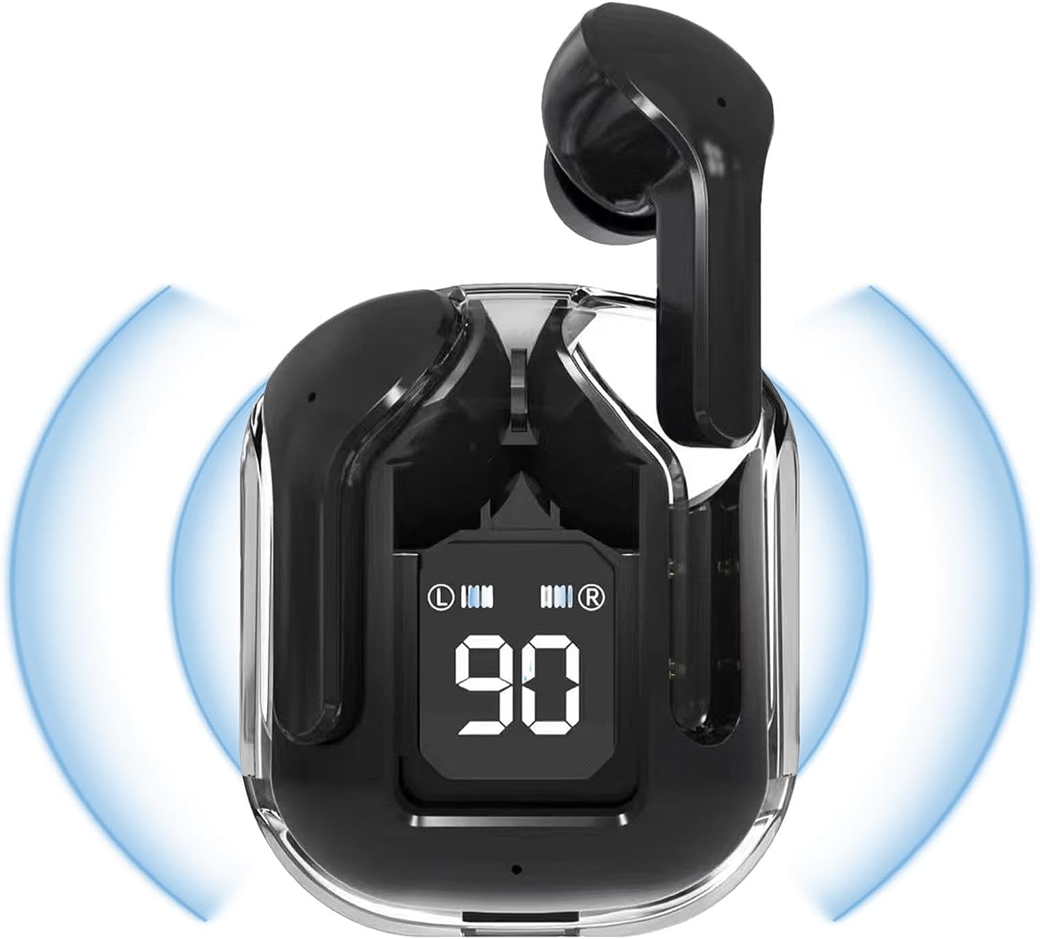 Latest 2023 Transparent Ultrapods True Wireless TWS Ultrapods Earbud with Display 30 Hrs Playtime with Fast Charging, Bluetooth 5.3 and 13mm HD Bass Drivers(Black)