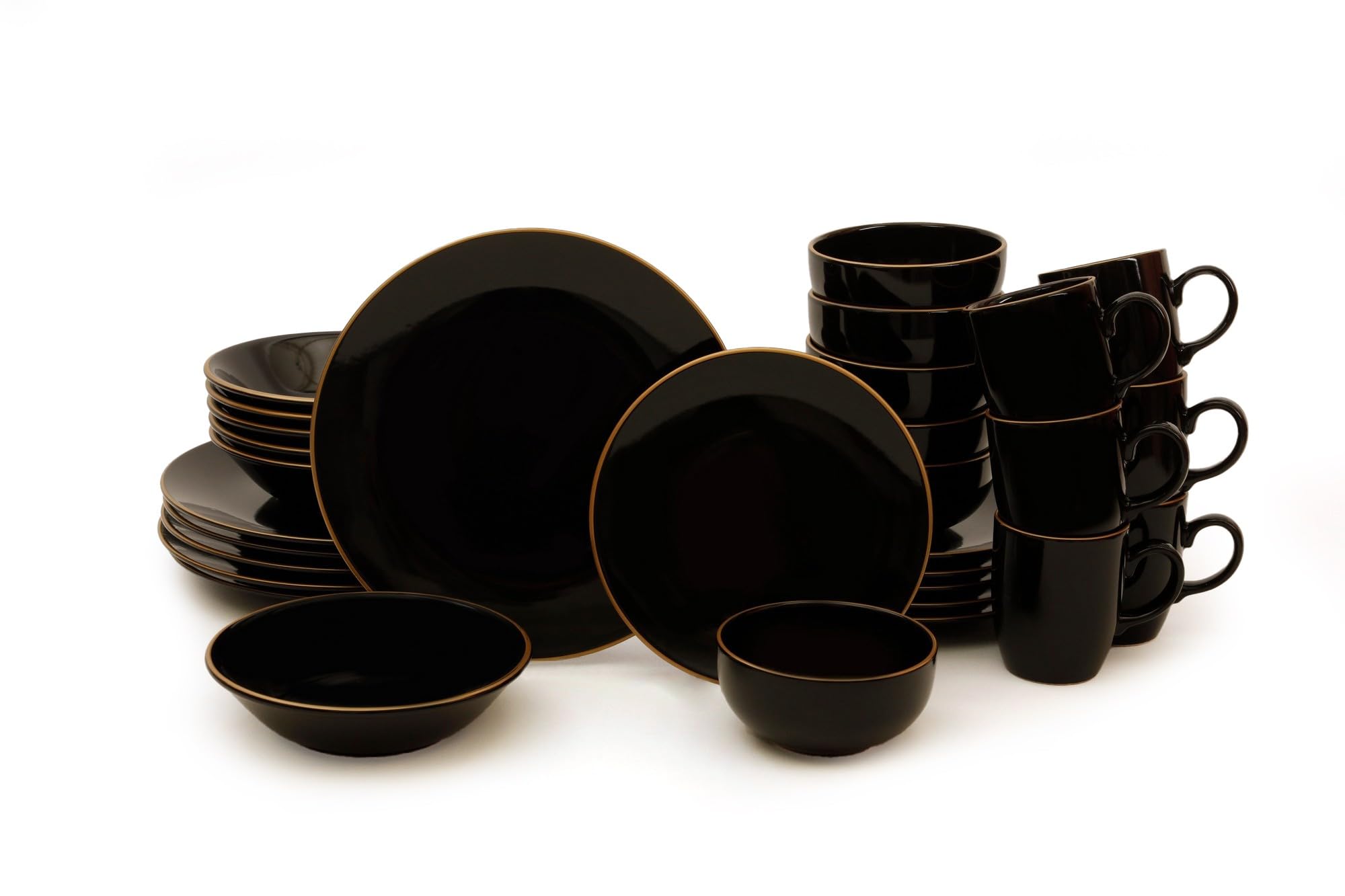 30-Piece Ceramic Dinner Set, Black Stoneware | Antibacterial, Eco-Friendly, Easy Clean | Dishwasher & Microwave Safe | Perfect for Elegant Dining
