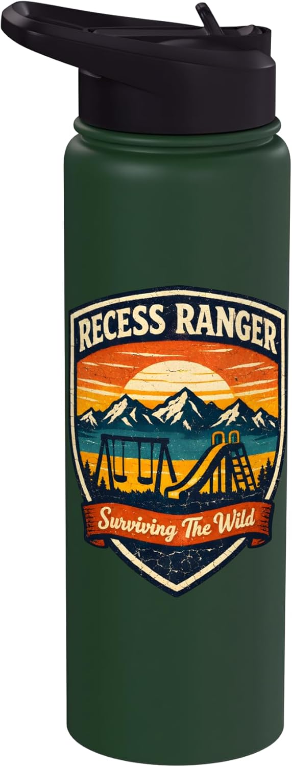 Funny Teacher Recess Ranger Retro Park Badge Patch Stainless Steel Insulated Water Bottle