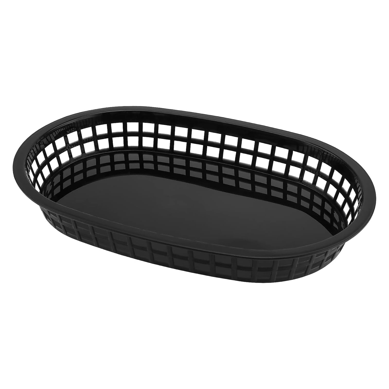Lot de 50 Paniers de Restauration Rapide, Paniers de Rangement en Plastique ovale classique, Noir, 26,8 x 17,5 x 3,5 cm