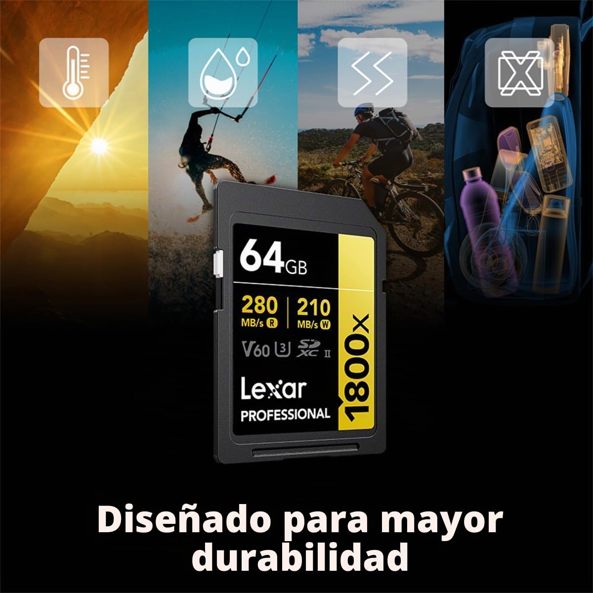 LEXAR Pack de 2 Cartes SD Pro Gold Series UHS-II 1800x 64GB V60