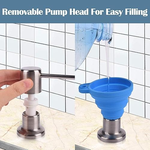 Miniatura 3 de Dispensador de jabón para fregadero de cocina (níquel cepillado), dispensador de jabón de fregadero de diseño integrado, repuesto desde la parte