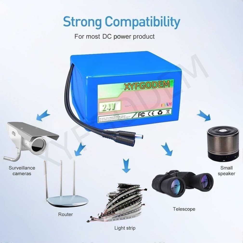 Batería de Litio PVC 24 V, portátil para Exteriores, 3000 mAh, 9000, 15 000, 18, Recargable con Cargador CC y Adaptador