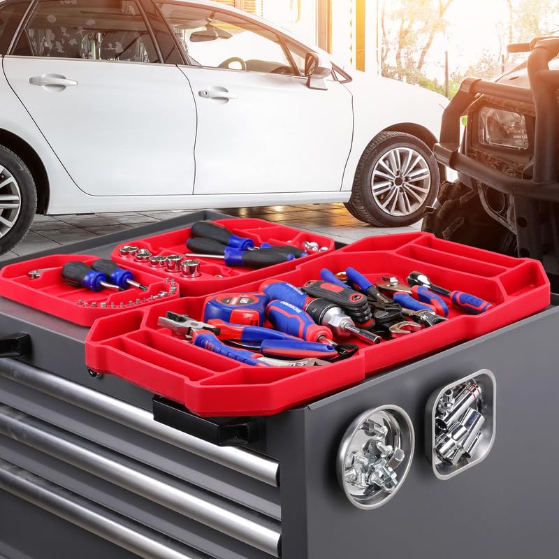 Image of WORKPRO 5-Piece Non-Slip Tool Tray Set, 3-Piece Silicone Flexible Tools Organizers and 2-Piece Magnetic Parts Tool Tray, Tool Mat, Tool Holder, Tool Storage (Only Parts Tray Magnetic)