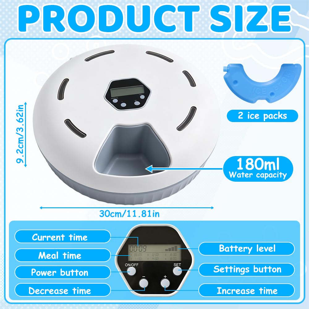 Comedero Automatico Gato, HOVCEH Dispensador para Comida Humeda Gato, Dispensador Comida Ga-to con Temporizador y 2 Paquetes de Hielo, 6 Comidas, El Temporizador se Puede Ajustar Libremente