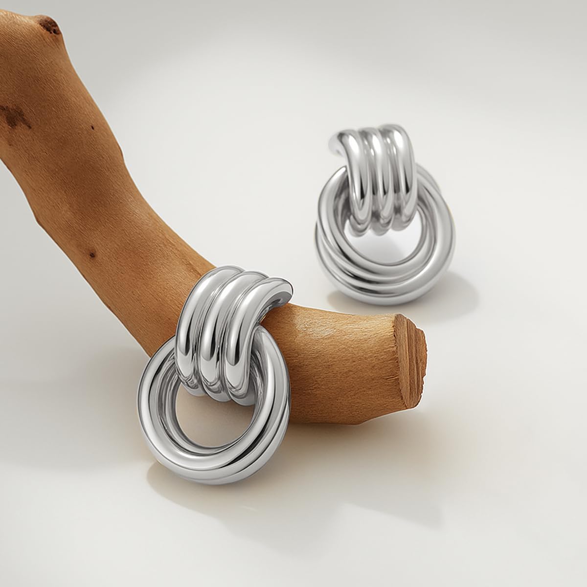 Gold Knot Earrings for Women Chunky Drop Dangle Earring Silver Geometric Statement Plated Dainty Studs Fashion Trendy Jewelry Hypoallergenic Lightweight - Image 6