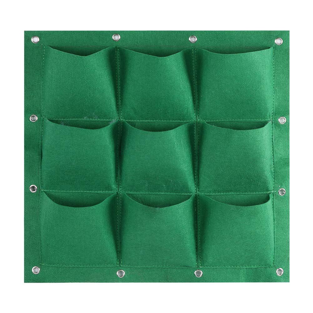Pocket Grow Bag for Plants, Wall Mounted Non-Woven Grow Bag, 9 Pockets Gardening Bag for Plant Growing, Vertical Planters (Green)