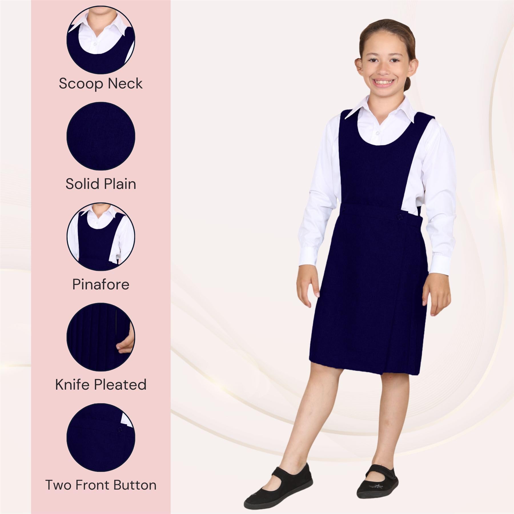 Pinafore - Vestido de uniforme escolar para niñas, paquete de 2 unidades, vestido de pinafore con pliegues envolventes, babero y cuchillos, vestidos escolares para niñas, de 2 a 18 años