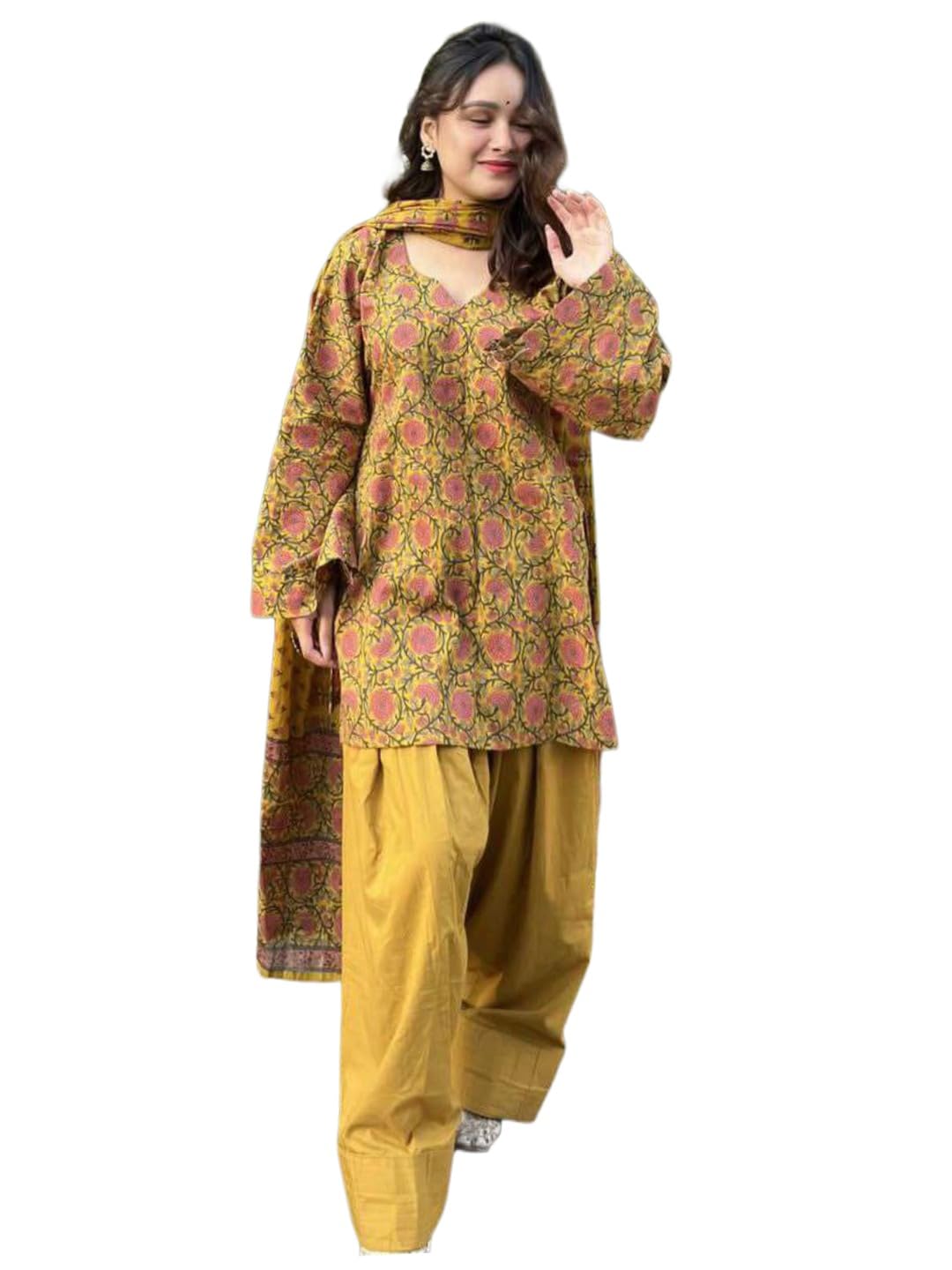 gosriki Cotton Printed Farshi Salwar Suit for Women | Kurta Dupatta Set | Farsi Style Kurti | Farasi Ethnic Dress | Parsi Indian Outfit | Straight Palazzo Clothing Party Fashion Style-picture-11