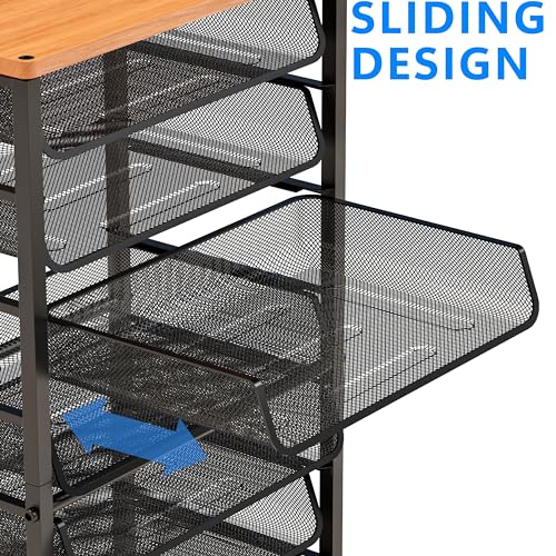 image for Simple Trending 12 Tier Rolling File Cart,Wood Desk File Organizer wit