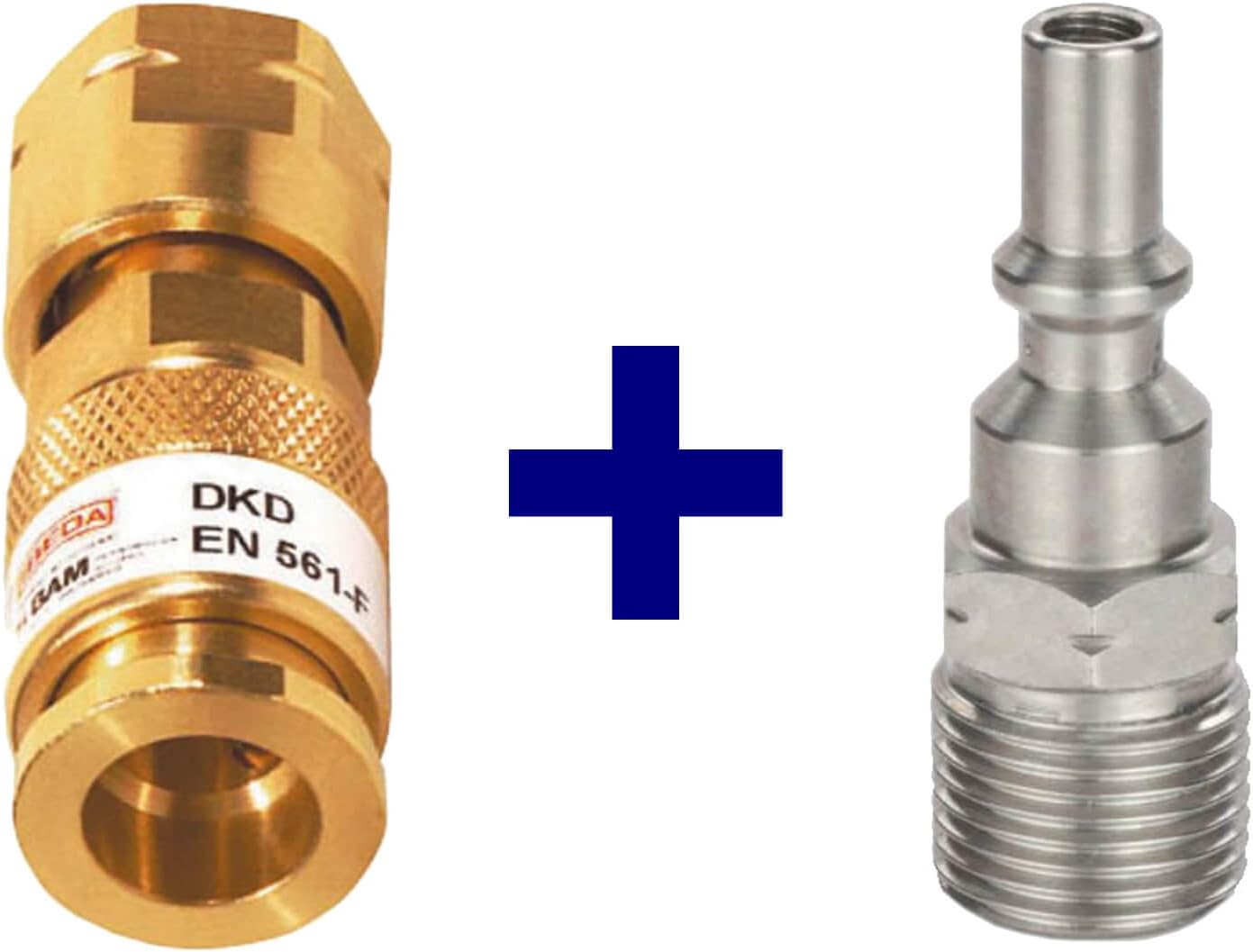 Dkd Gas-Schnellkupplung with Union Nut in Set with D4 Coupling Pin with External Thread for Fuel Gas G3/8 LH, Oxygen 1/4 Rh, Inertgas G 1/4' Rh - Sauerstoff G 1/4'' RH