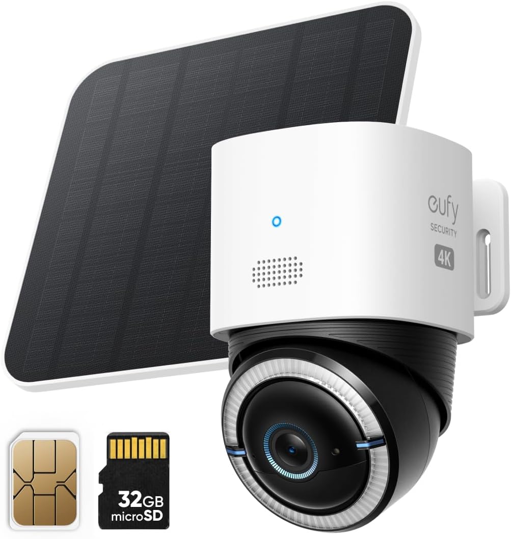 4G LTE Cam S330, 4K Cellular Solar Security Cameras Wireless Outdoor, Pan and Tilt, 4G and Wi-Fi Duo-mode, AI Tracking, with SIM Card and 32GB SD Card