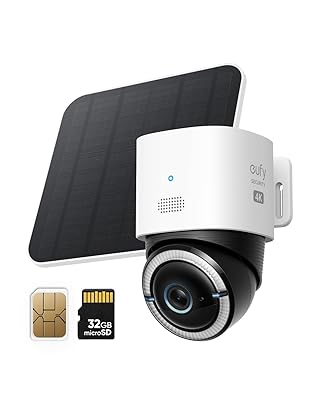 eufy Security 4G LTE Cam S330, 4K Cellular Solar Security Cameras Wireless Outdoor, Pan and Tilt, 4G and Wi-Fi Duo-Mode, AI Tracking, with SIM Card and 32GB SD Card, No WiFi, No Problem