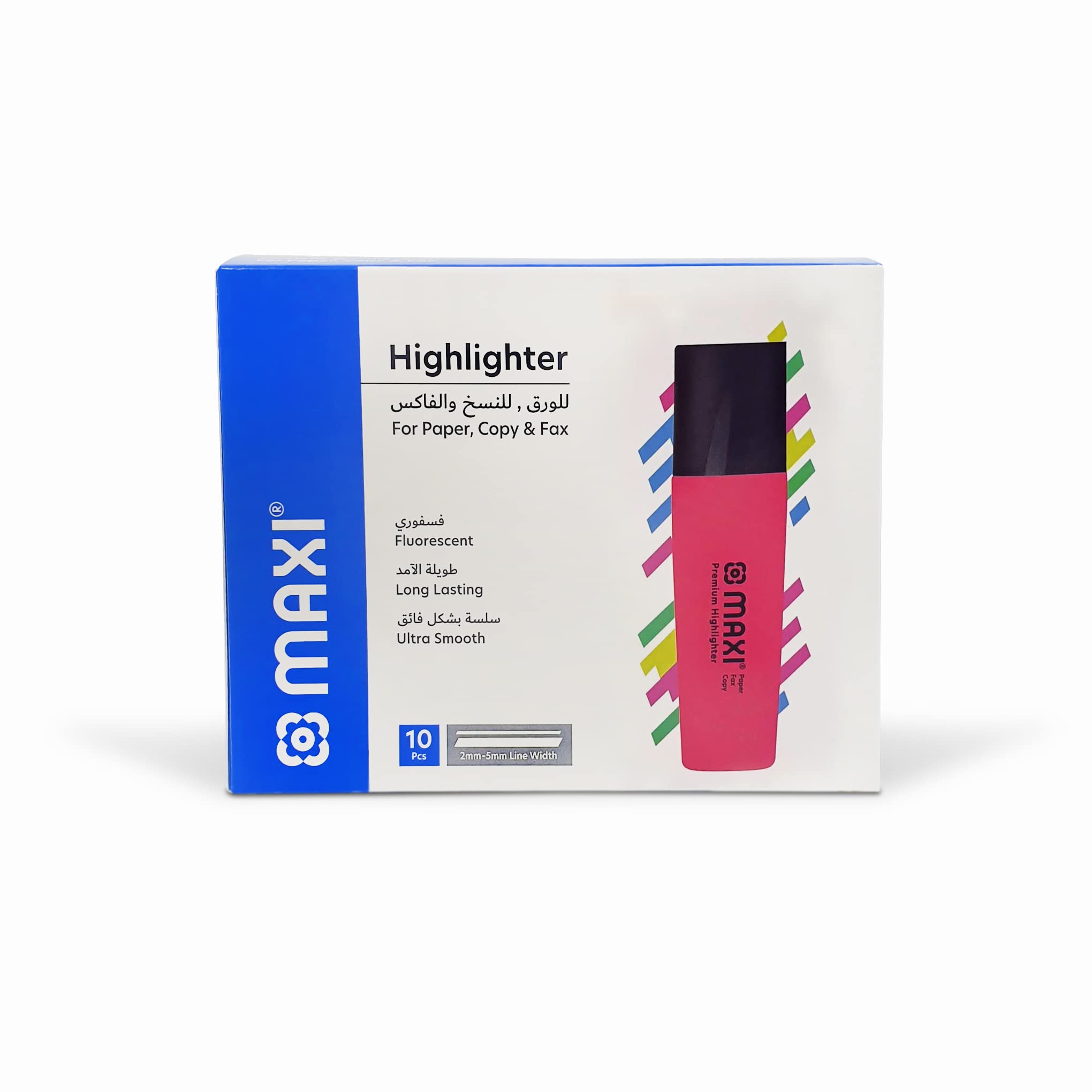MAXI MX-50P Super-Fluorescent Premium Highlighter Box Of 10Pc Pink, Ultra Smooth For Paper Copy & Fax PINK