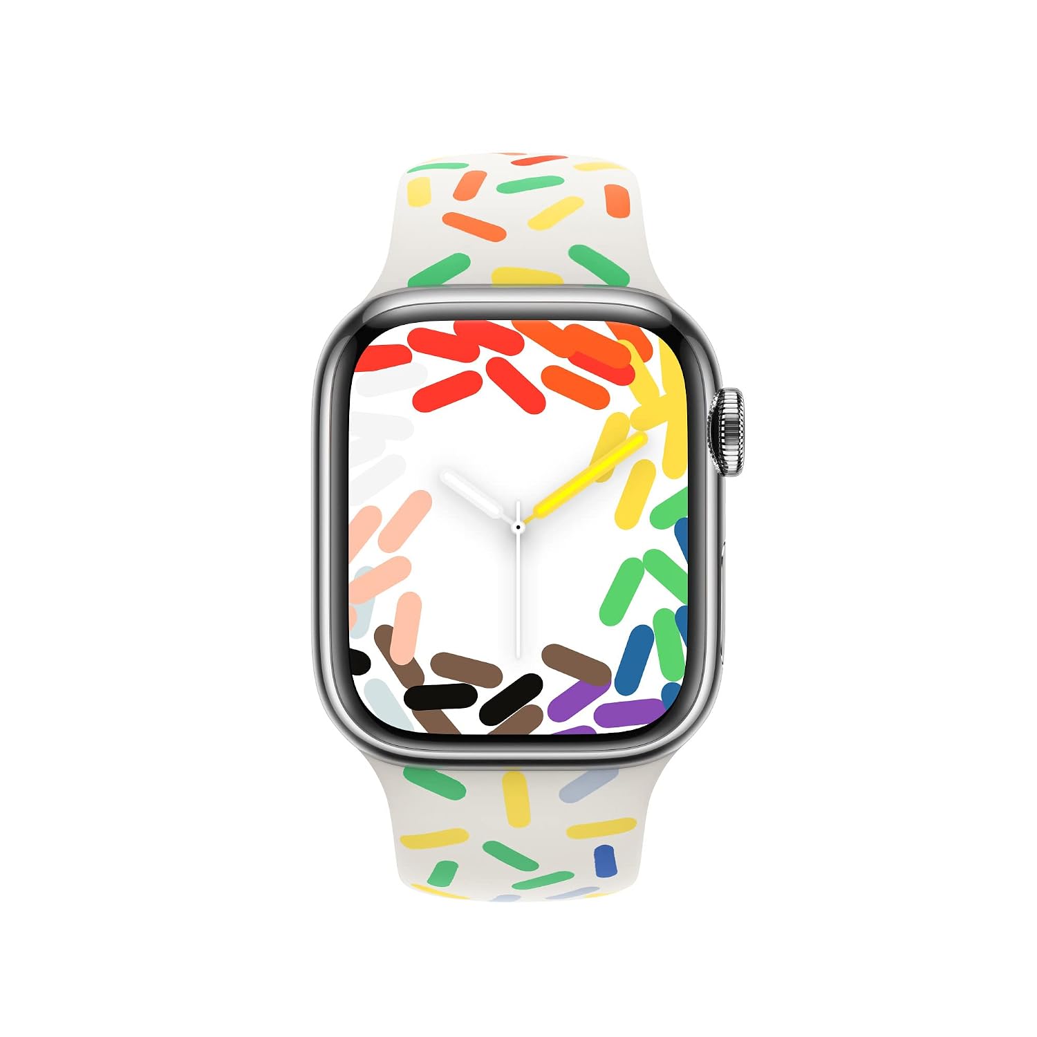 Apple Watch with Pride Edition Sport Band attached, viewاد از جلو