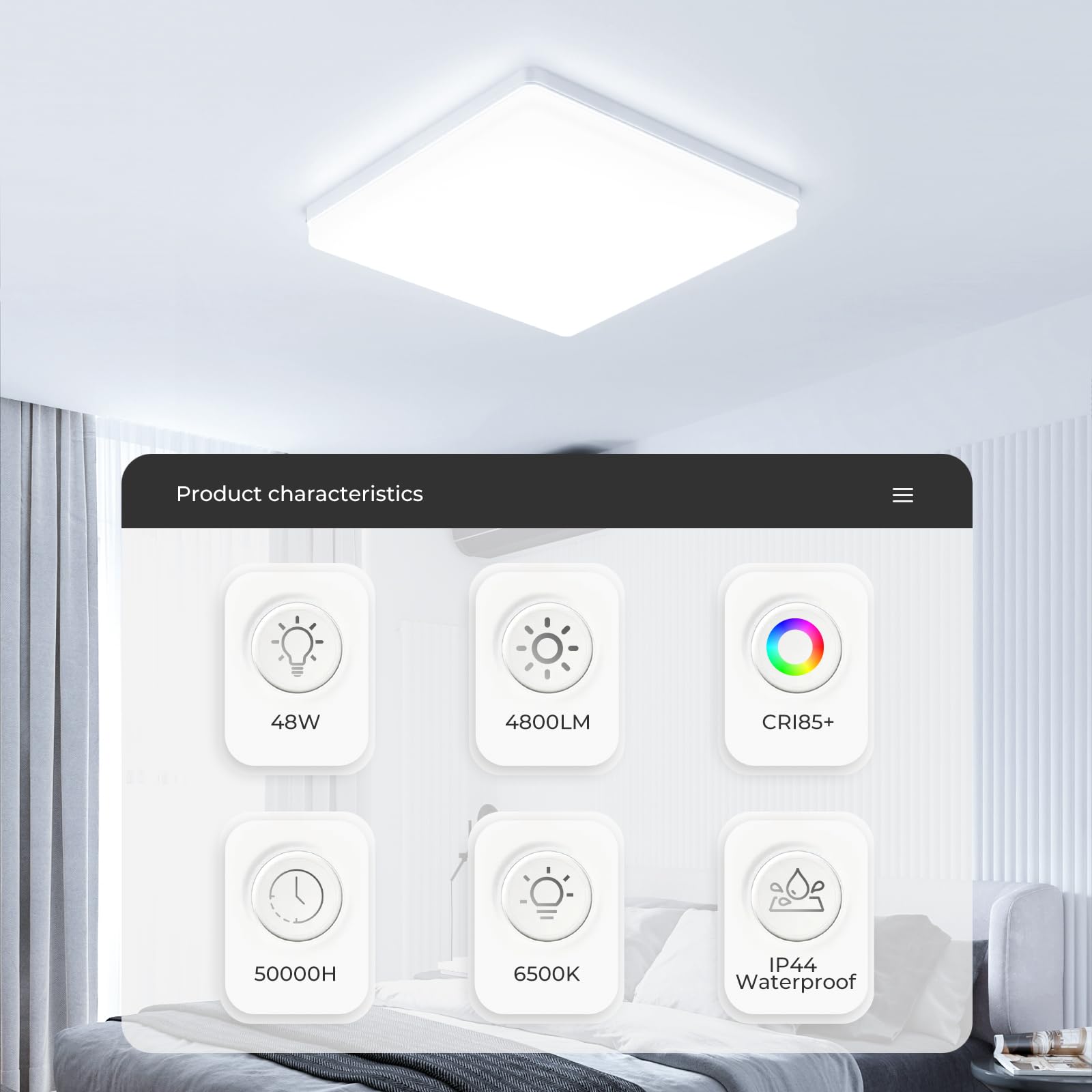 Lampara Techo LED 48W: 30CM Plafon LED Techo 6500K, 4800LM Plafon Superficie Panel LED para Dormitorio Cocina Pasillo Baño Sala, Blanco, Cuadrado