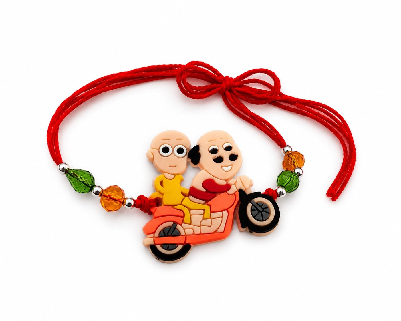 Motu Patlu Kids Rakhi with Multicolor Beads, Adjustable | Motu Patlu on Bike, Red Thread, PVC Character Design, For Brothers, 32 cm Length-image-21