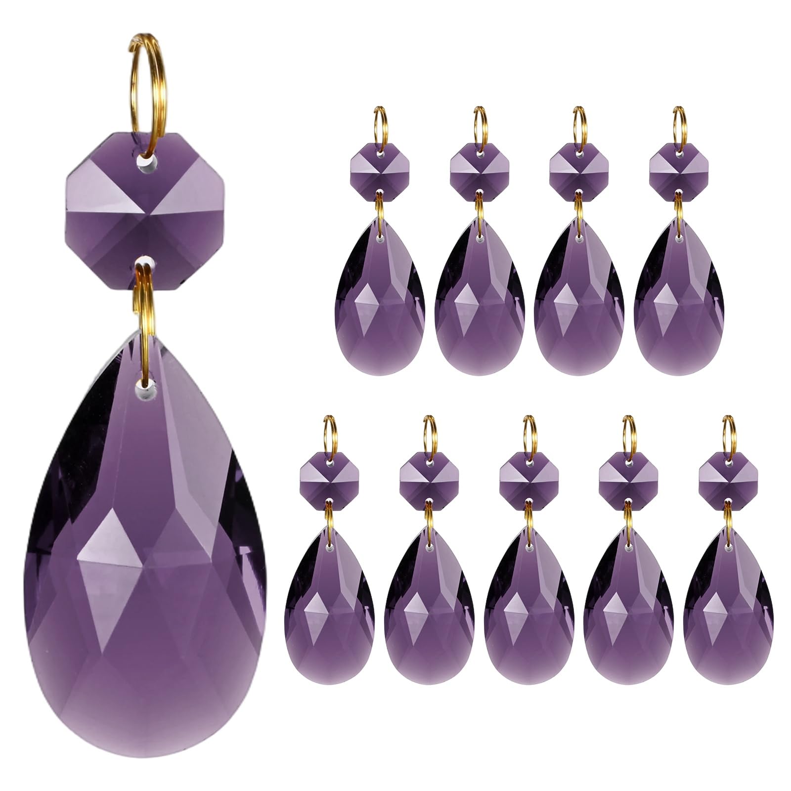 M METERXITY 10PCS Crystal Suncatcher 1 Teardrop Prisms Pendants Ornament, 38mm Chandelier Hanging Crystal Sun Catcher Beads for Home Garden Windows Wedding DIY Decoration [Violet]