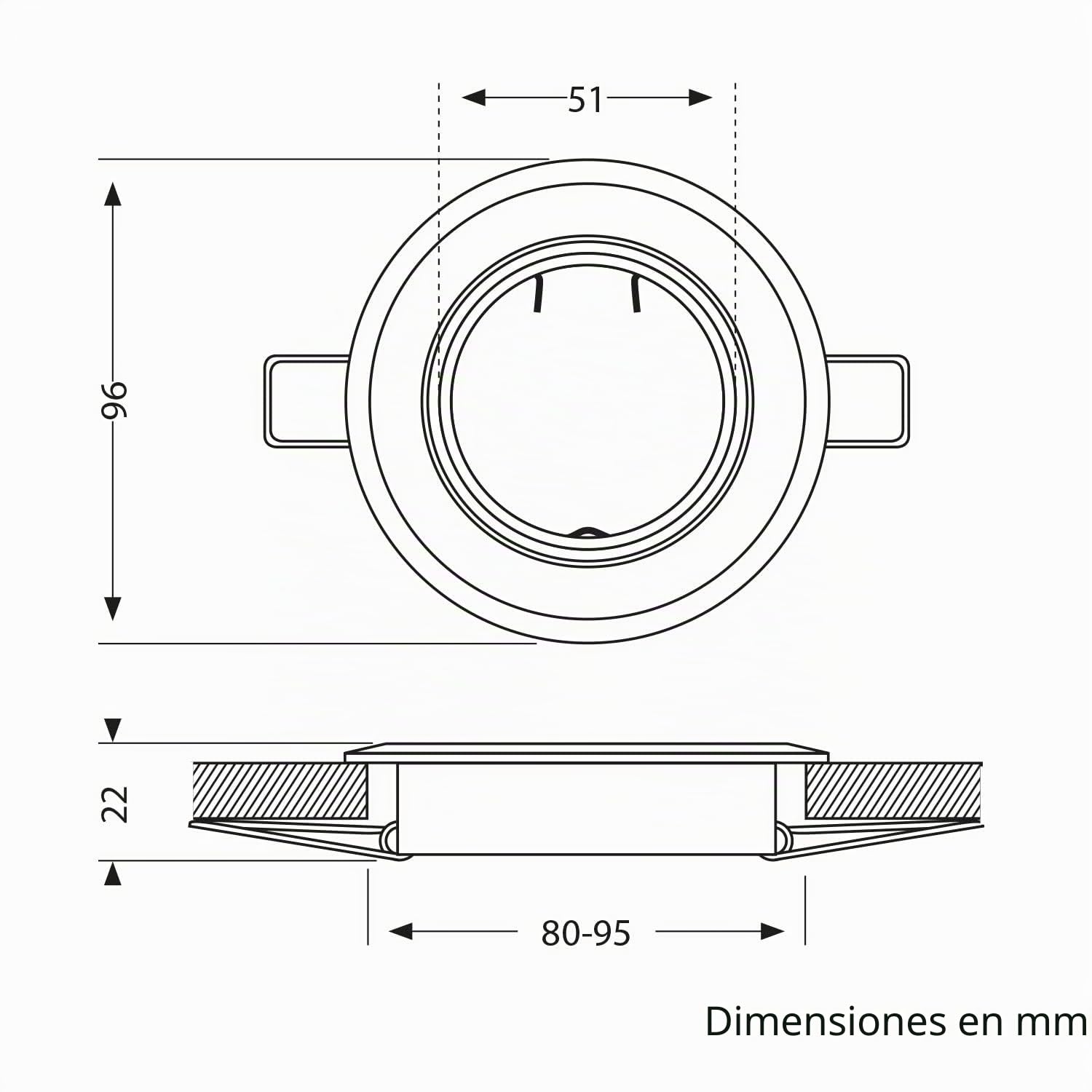 ledscom.de 12x marco empotrable de techo FABI, redondo, orientable, dorado brillante (GU10/MR16/GU5.3/50mm) incl. casquillo