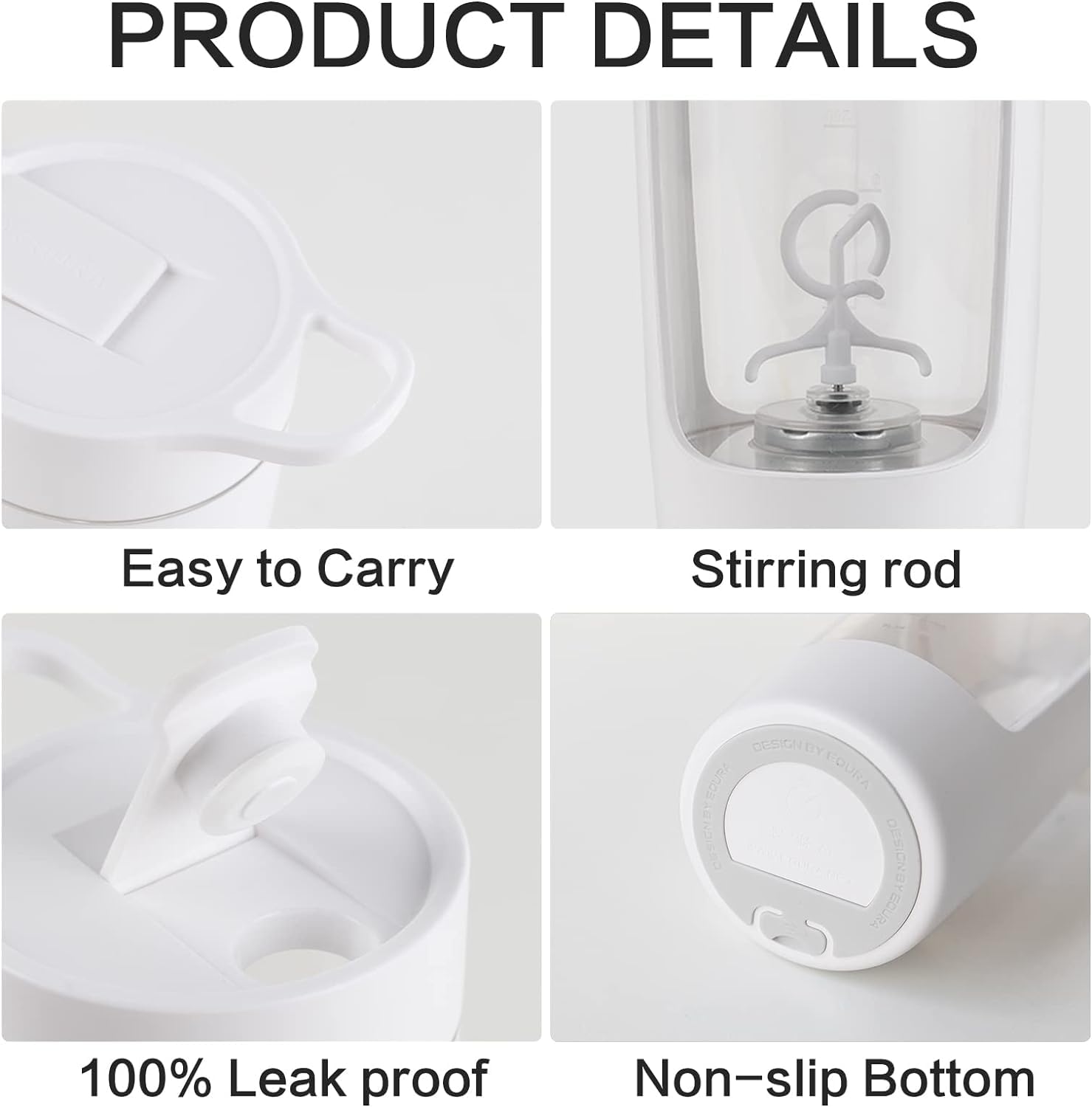 Shaker électrique, bouteilles mélangeurs, fabriquées en Tritan – Sans BPA – Tasse mélangeur portable/rechargeable par USB pour boissons protéinées et shakes de remplacement de repas, 650 ml (blanc)
