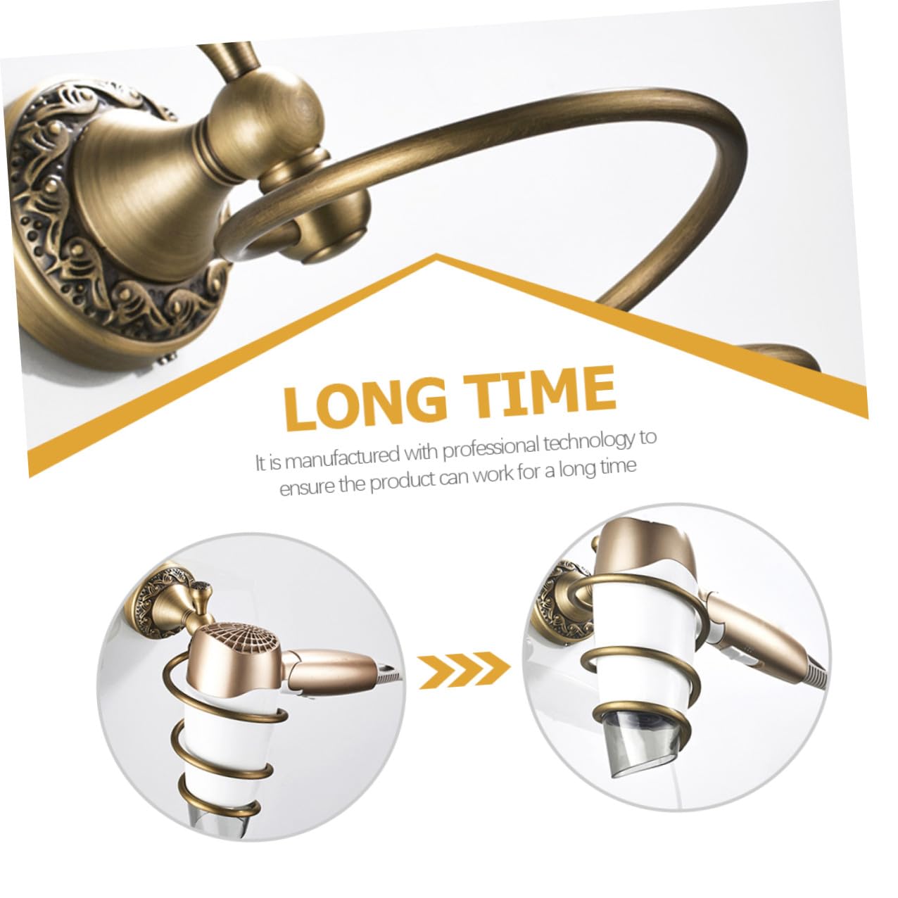 Soporte de Pared en Pelo para Dorado Espiral Secador | Organizador para Baño y Dormitorio, Cobre y Acero Inoxidable, Fácil Instalación