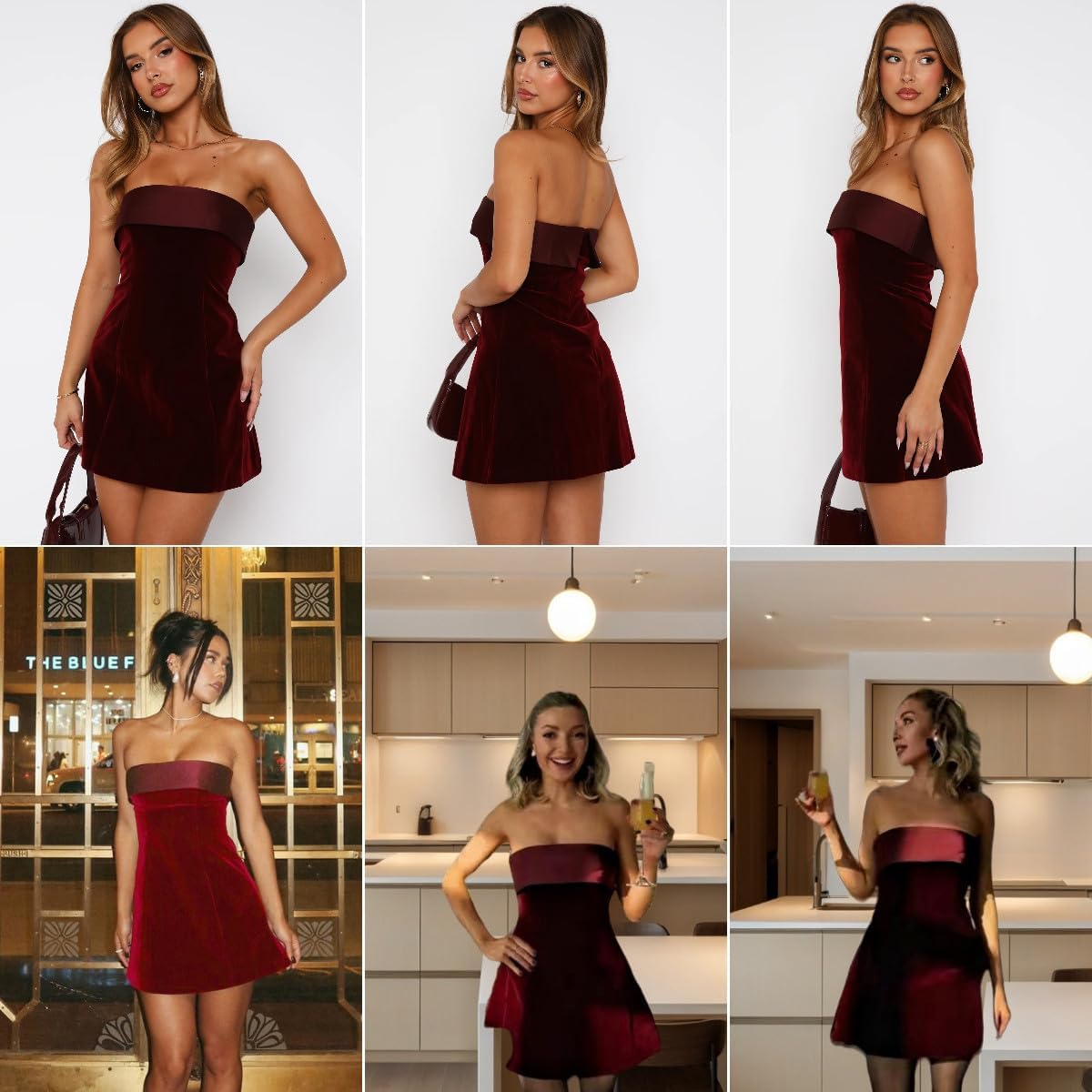 ANKOMINA Women's Sexy Strapless Bodycon Mini Dress Velvet Off Shoulder A-Line Tube Top Dress Party Club Dresses - Image 5
