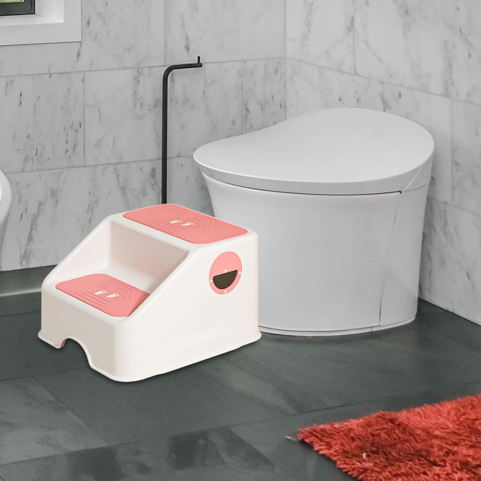 Zweistufiger Töpfchenhocker, Tragbarer Hocker mit Rutschfester Oberfläche Zum Lesen von Büchern Im Schlafzimmer, Rosa