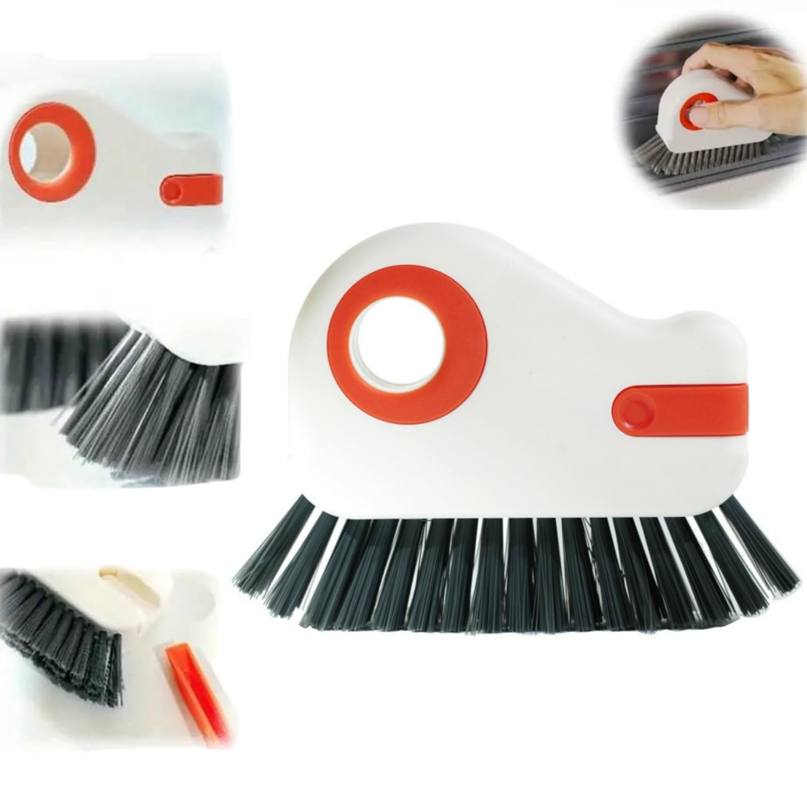 Ruojiar 2 in 1 Groove Cleaning Brush Window Track, Multipurpose Hard Bristle Crevice Cleaning Brush with Hidden Scraper, Shutter Door Window Track Kitchen Cleaning Kit, Groove Cleaner