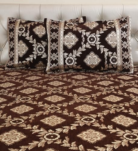 Image of Luxury Velvet Diwan Bedsheet with 5 Cushion Covers and 2 Bolster Covers - Designer Sofa DiwanCover Set for Living Room (Coffee)