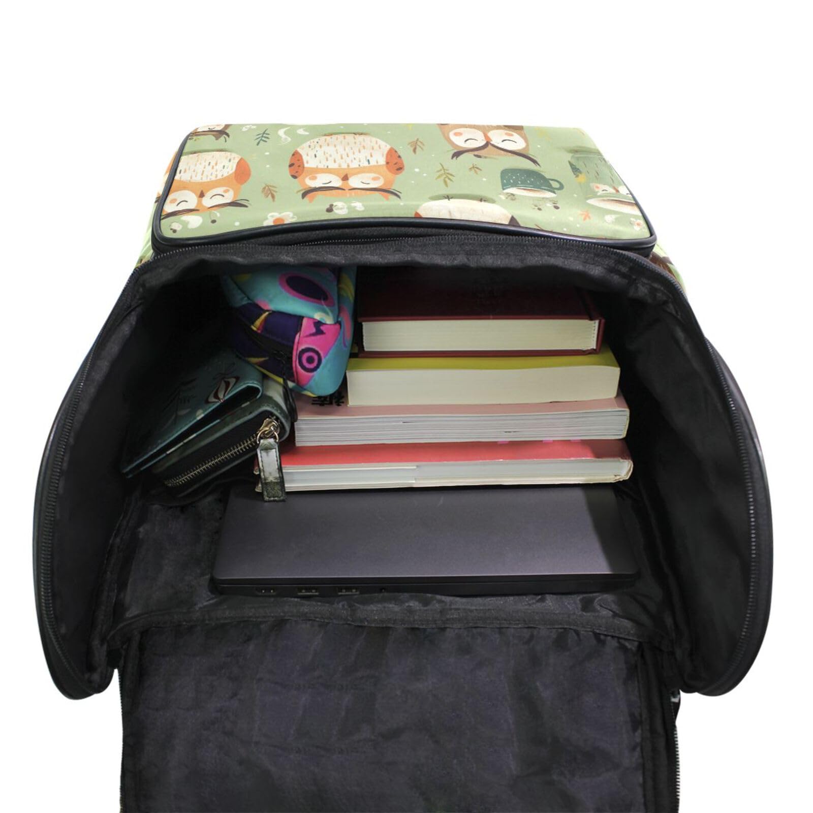 Braune Eulen GrüN GemüTlich Niedlich Büchertasche, Studentenrucksack, Große Kapazität, für Junge Mädchen und Jungen