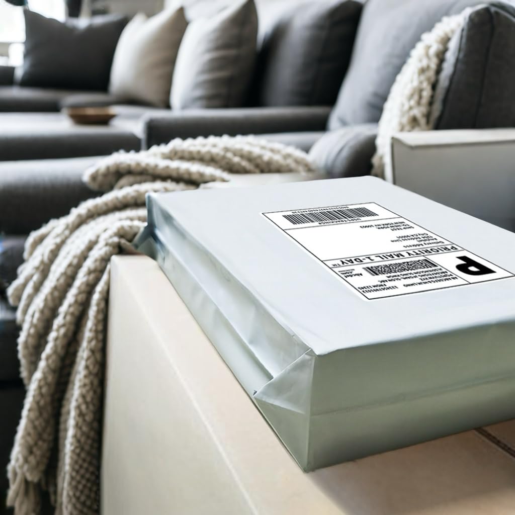 NB Lot de 100 enveloppes d'expédition autocollantes en polyéthylène blanches de 25,4 x 33 cm, résistantes aux déchirures et à l'eau pour le commerce électronique et les petites entreprises
