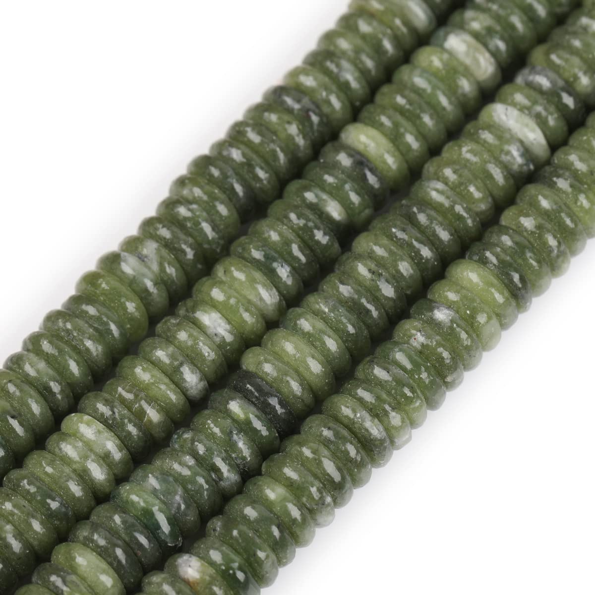 GEM-Inside 6x2mm Natural Green Canada Jadeite Jade Semi-Gemstone Heishi Disc Rondelle Spacer Beads for Jewelry Making Full 15" Strand Energy Stone Healing Power Crystal