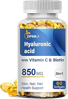 ZIPINKJ Hyaluronic Acid Supplements 850mg with Biotin 5000mcg & Vitamin C 25mg High Absorption, Skin Hydration, Hair and N...
