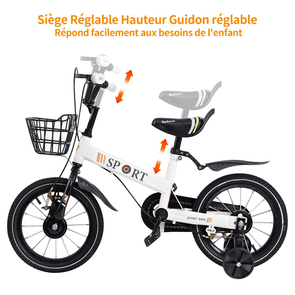 homewell 12/14/16" Bicicletas infantiles con cesta, estabilizadores y muleta, para niñas y niños de 2 a 9 años