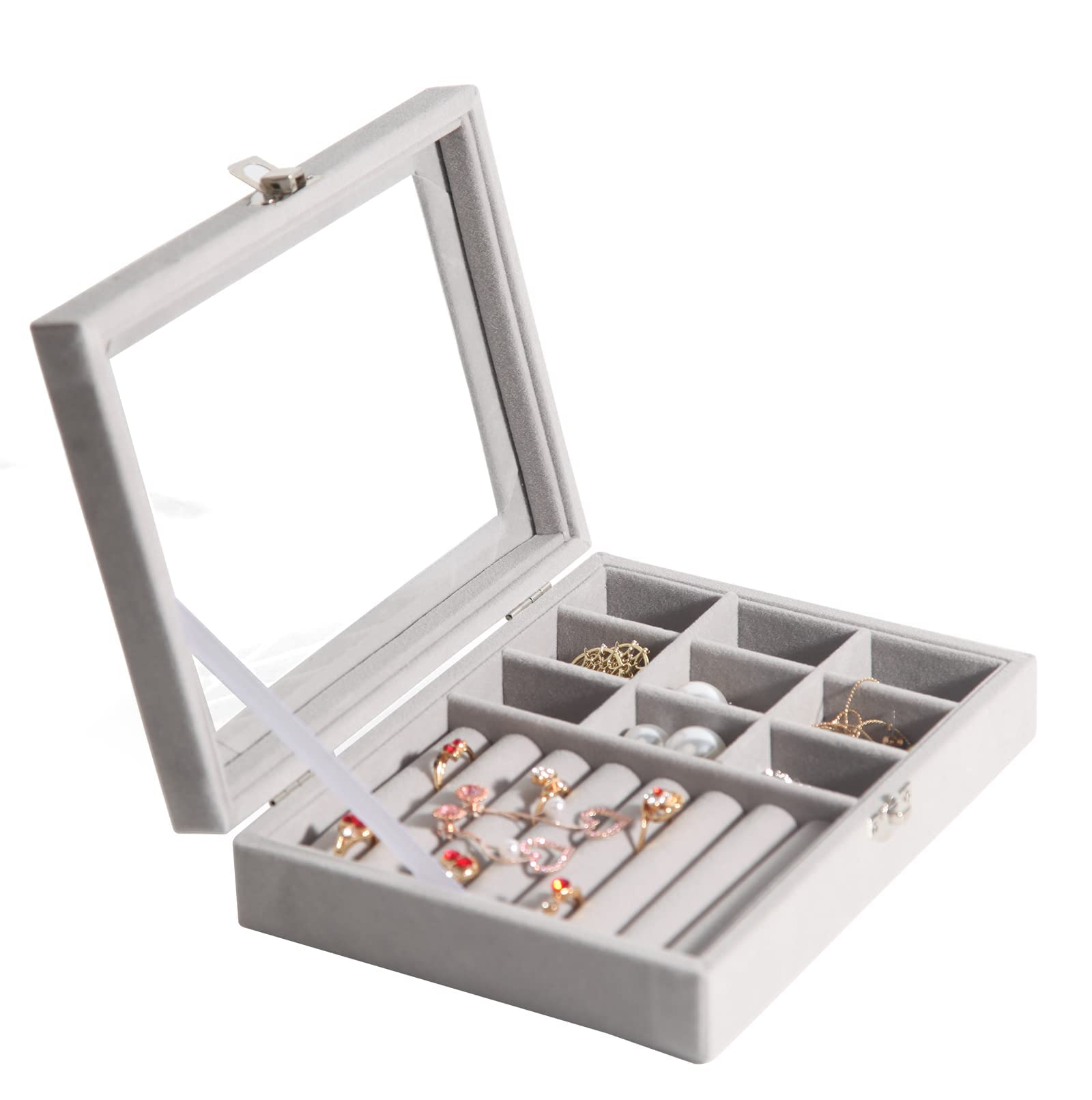 Sponsored Ad – Excefore Jewelry Box Organizer for Women Girls, Large Men Jewelry Storage Case, Display Jewellery Holder with Removable Tray for Necklace Earrings Rings Bracelets, Vintage Gift, Grey
