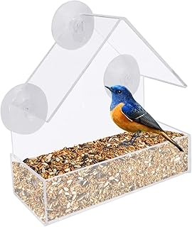 Clear Acrylic Hanging Window Bird Feeder Windowsill Birdfeeders Bird House Feeder Bird Feeder for Outside with Suction Cups & Seed Tray for Feeding Small Birds 6142