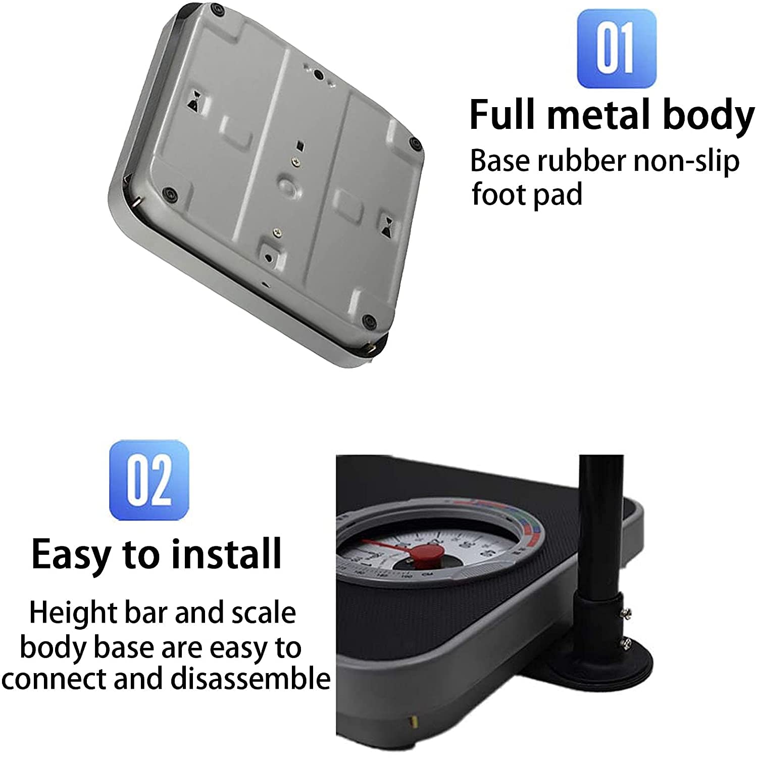 Screen magnifier Básculas Corporales Precisas con Tallímetro, básculas de Baño Mecánicas con Indicador de IMC, Personas de hasta 120 Kg/265 lbs, Esfera Grande