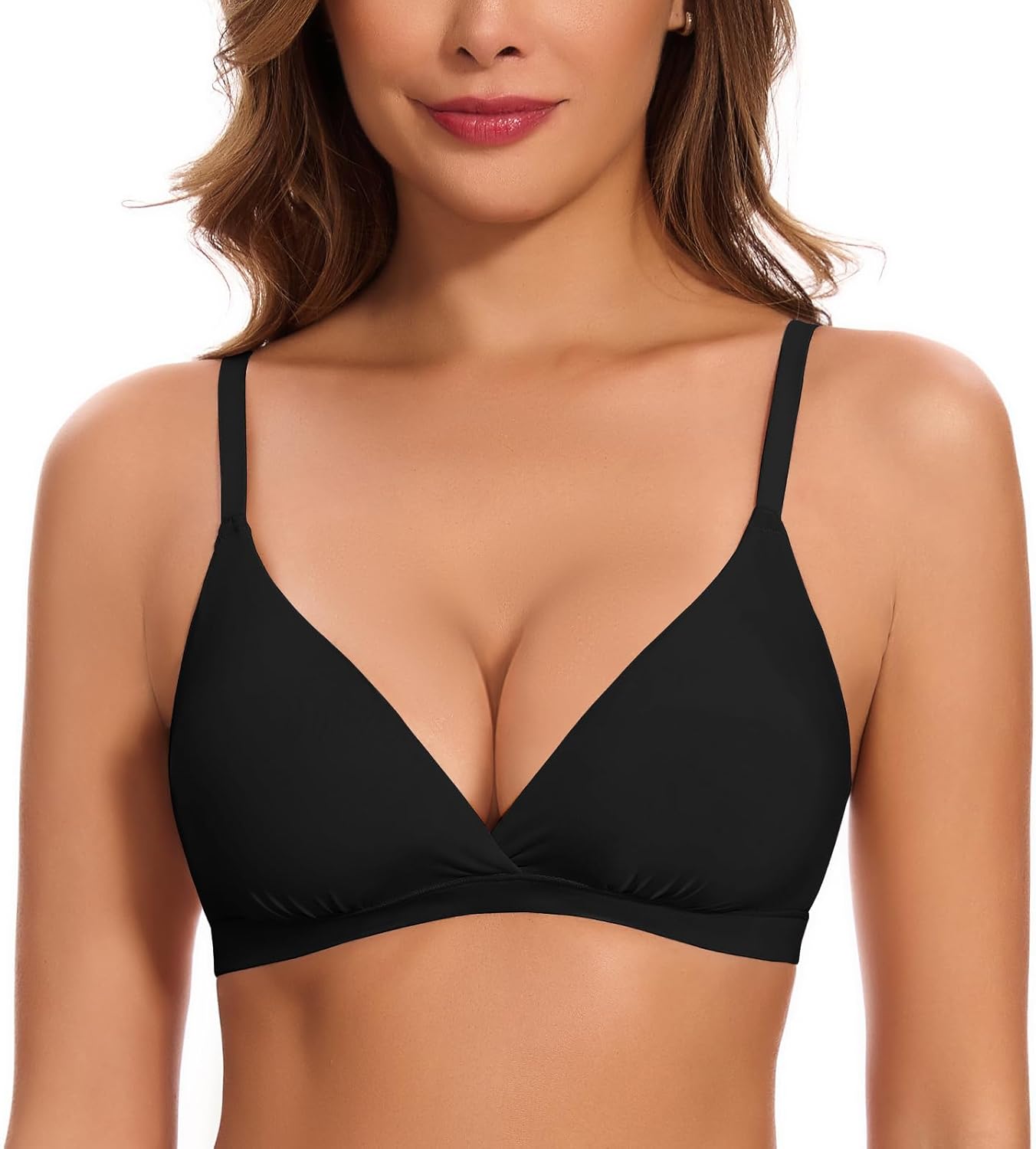 WOWENY Triangle Bralettes for Women Crossover Lightly Lined Wireless Tshirt Bras No Underwire Seamless Bra