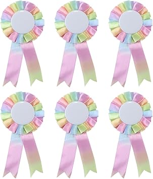 Pack Of 6 Rainbow Rosettes Badges, Blank Award Ribbon, Winner Prize Ribbons, Honorable Ribbon Badge, Hobby Horse Tournament Bows Pink
