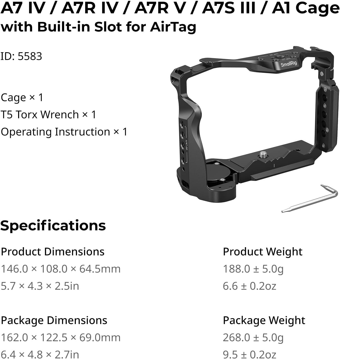 SmallRig A7 V / A7 IV / A7R IV / A7R V / A7S III / A1 Camera Cage with Built-in Slot for AirTag, for Sony Alpha 7 V / 7R V / 7 IV / 7S III / 1 / 7R IV - Image 8