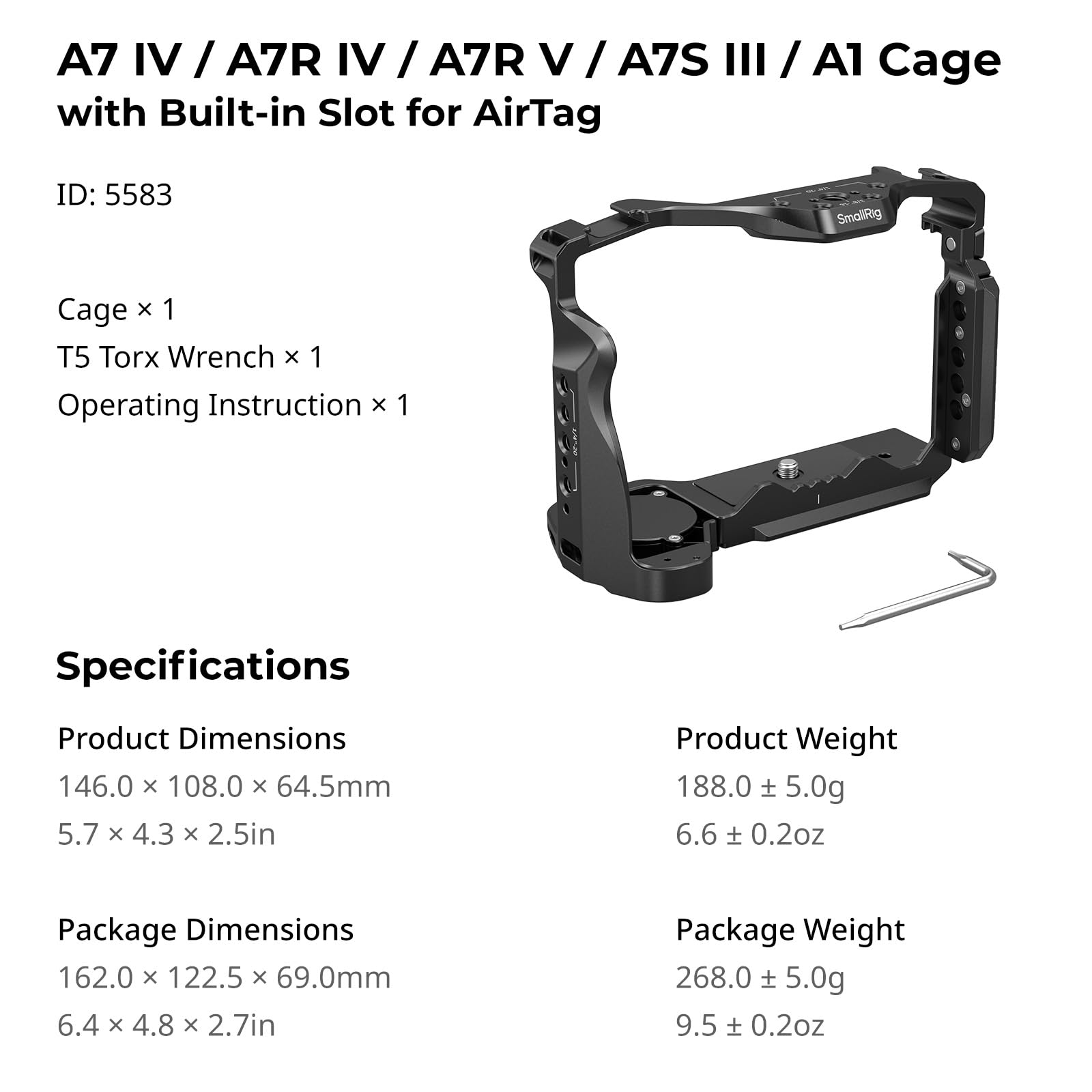 SMALLRIG Cage pour Sony Alpha A7 V A7R V A7 IV A7S III A1 avec Emplacement AirTag Intégré