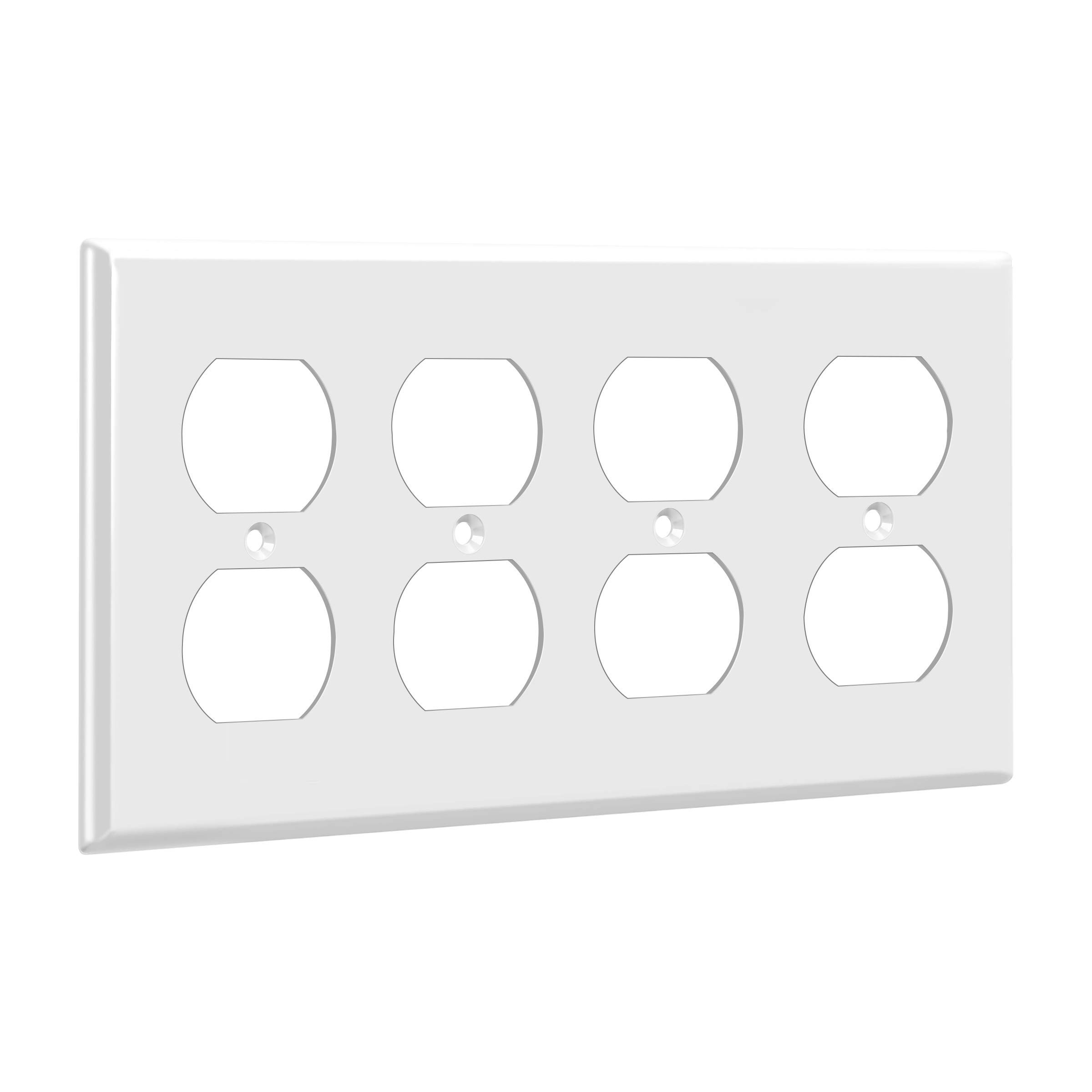 Enerlites 8824-W 4-Gang Duplex Outlet Wall Switch Plate, Standard Size, Unbreakable Polycarbonate, White, 4 Gang - Image 4