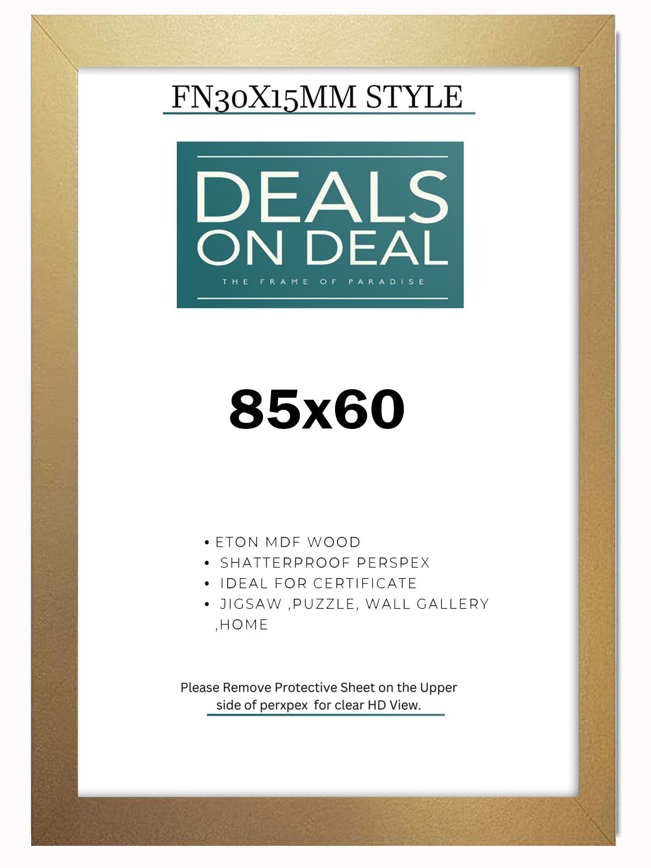 DEALS ON DEAL 85x60cm Picture Frame Solid MDF Wooden Jigsaw Puzzle Poster Frame, High-end Modern Style, Made High Definition Acrylic Front for Wall and Tabletop Photo Display [GOLD 85x60]